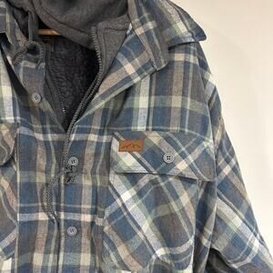 MOUNTAIN RIDGE Sz 2XL Plaid Blue Green Full Zip Button Hood Pockets Sherpa Warm